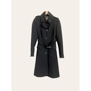 Karen Millen Black Wool Blend Single Breasted Belted Trench Coat Size 8